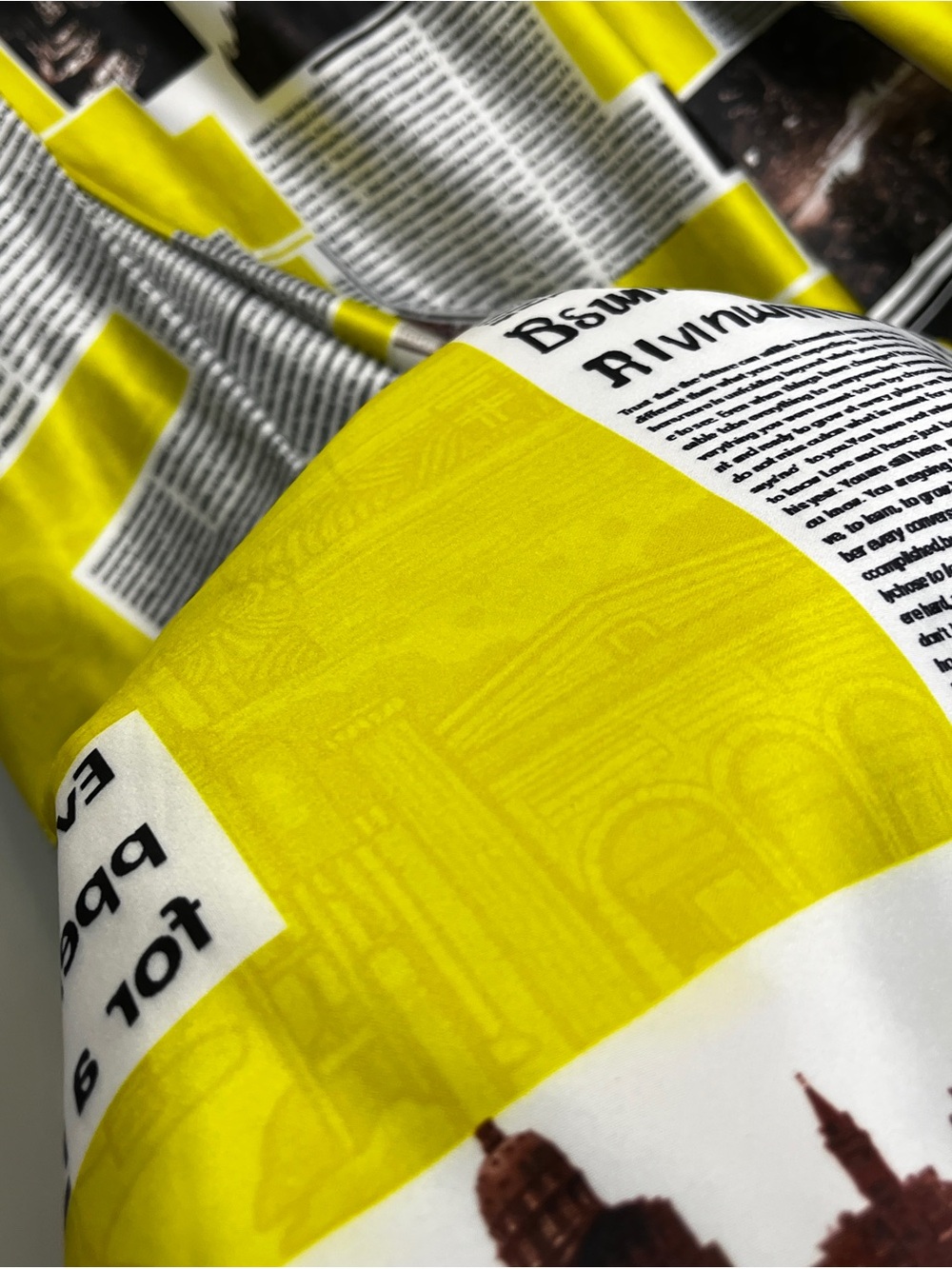 .Yellow Black White Newspaper Print Dress - Picture 4 of 11